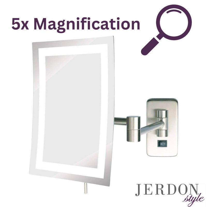 JERDON Rectangular 6.5-Inch x 9-Inch Wall Mount Mirror - Makeup Mirror with 5X Magnification and 15.5-Inch Wall Extension - Nickel Finish - Model JRT710NL - Image 4